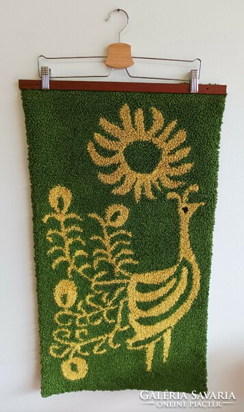 Retro Hungarian woven, carpet, tapestry, suba. Peacock