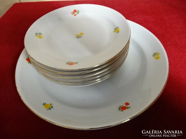 Zsolnay porcelain, cake set for six, small flowers. Jokai.