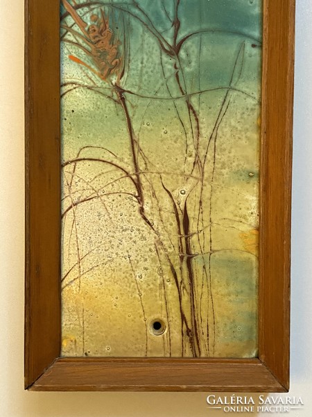 Forest landscape painted enamel wall picture retro lath frame 48 x 14.5 Cm + frame