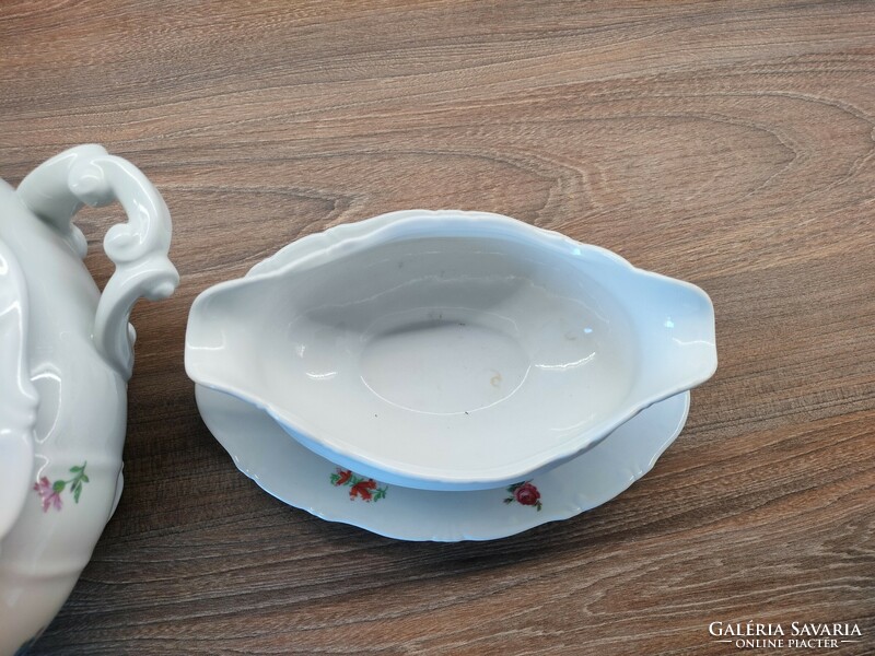 Zsolnay soup bowl and sauce bowl with mark on the outside, porcelain made for canteens and hospitals