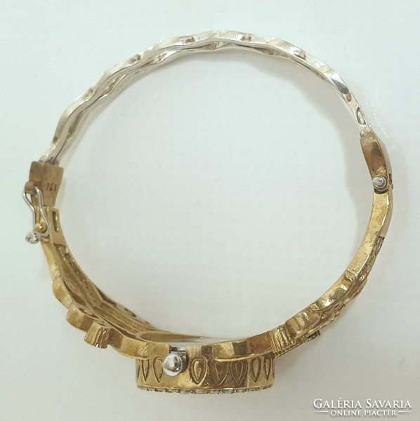Aranyozott ezüst (925) ékszeróra, quartz működő szerkezettel