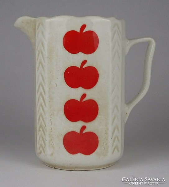 1O826 old red apple pattern granite jug 21 cm ~1950