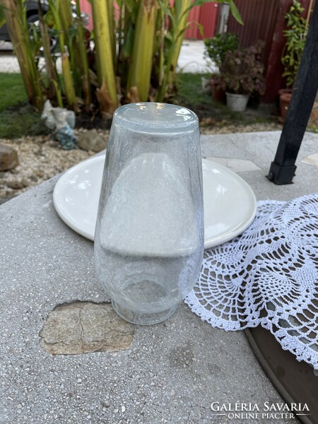 Retro ritkább fehér váza repesztett Gyönyörű  Fátyolüveg fátyol karcagi berekfürdői üveg