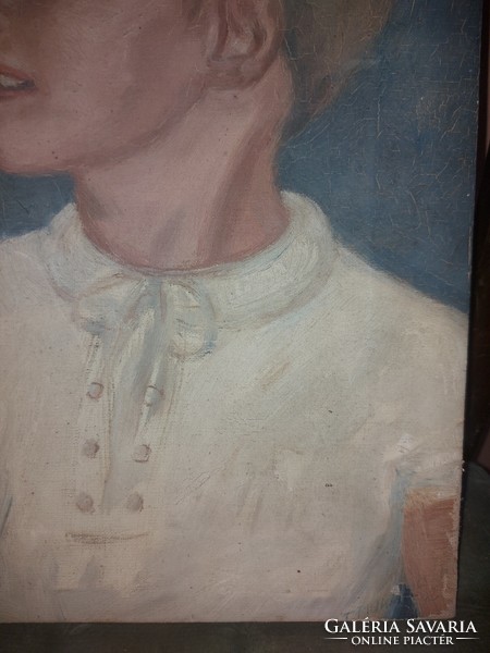 Kisfiú portré festmény, szignós, olaj, vászon, '72-ből, 29x41 cm