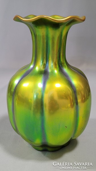 Zsolnay eozin-glazed fluted vase