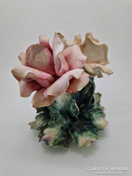 Capodimonte olasz porcelán rózsa asztali dísz virág 15cm