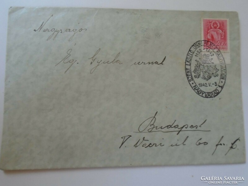 D198518 commemorative stamp Nagyvárad Szent László 1942 addressed to Gyula Egerzeiger mtk athlete