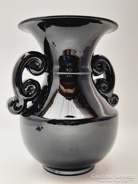 Ifj. Badár Balázs, Mezőtúr, fekete  kerámia váza, 19,5 cm (JH)