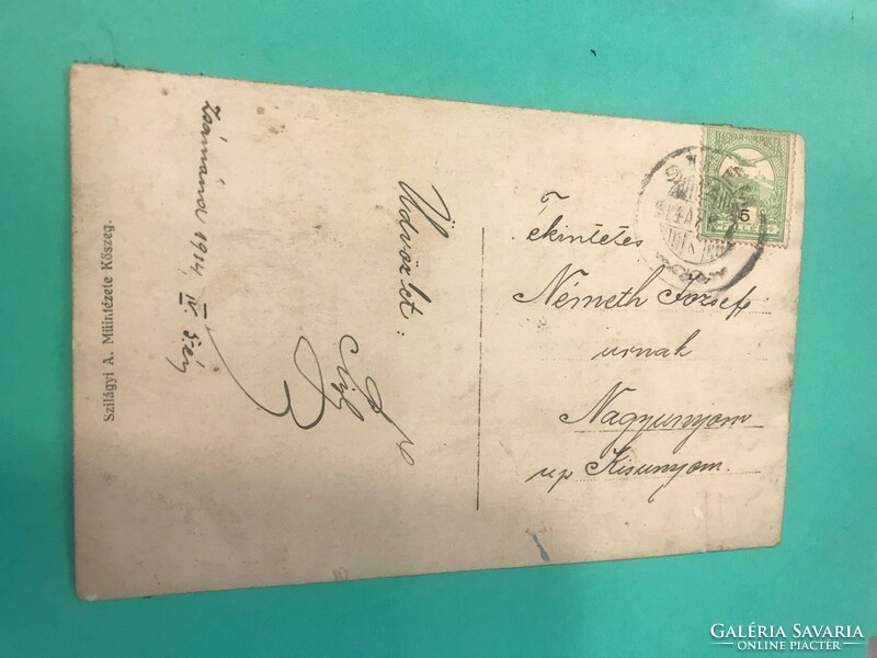 Fotó/képeslap 1914.-ből. " Családi fotó." Zsámándból lett küldve magyar királyi posta bélyeggel.