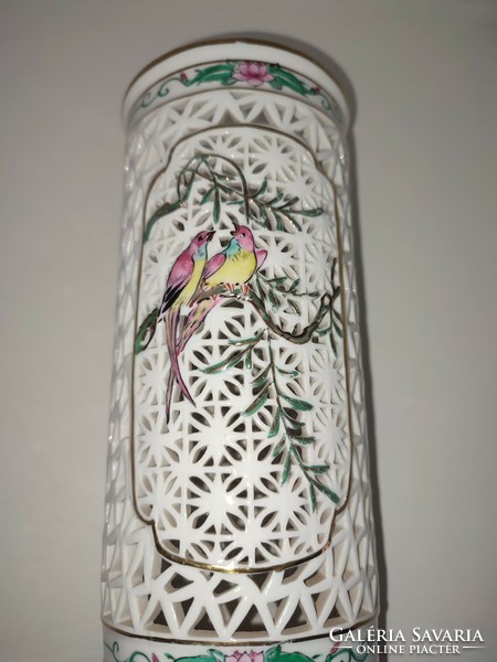 Beautiful openwork porcelain lampshade, candle holder? A vase?