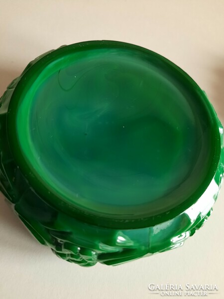 Art deco malachite cast glass bonbonier, curt schlevogt bonbon holder, box