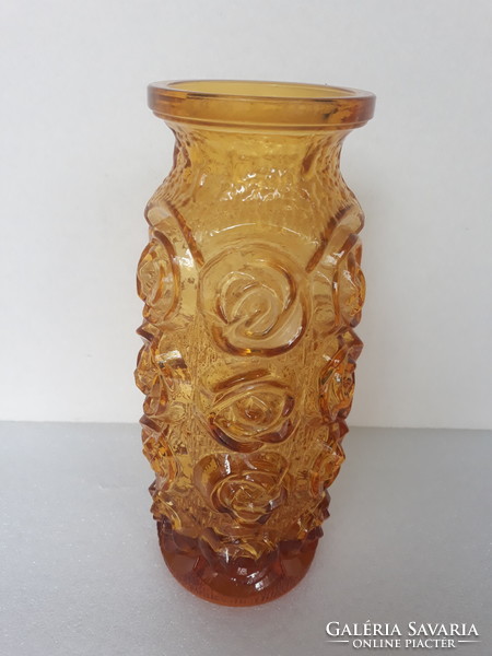 Vintage laura glassworks amber colored glass vase