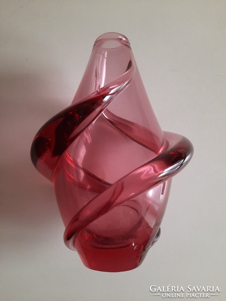Vintage Czech blown glass vase with fiberglass applique, Frantisek zemek, Zelezny Brod glass factory 1950s
