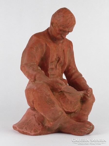 1O868 marked f g d woodcarving terracotta carving male statue 27 cm