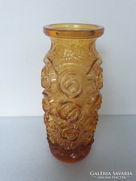 Vintage Laura Glassworks borostyán színű üveg váza