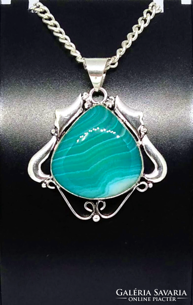 Botswana turquoise agate mineral pendant fdp3773