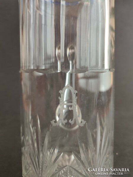 Antique, old engraved, engraved crystal jug, spout - ep