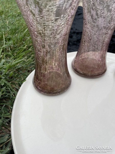 Retro ritkább barna barnás váza repesztett Gyönyörű  Fátyolüveg fátyol karcagi berekfürdői üveg