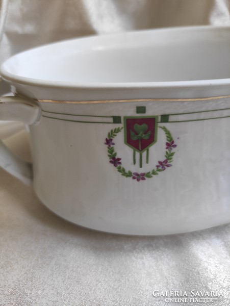 Antique oval crested porcelain soup serving bowl
