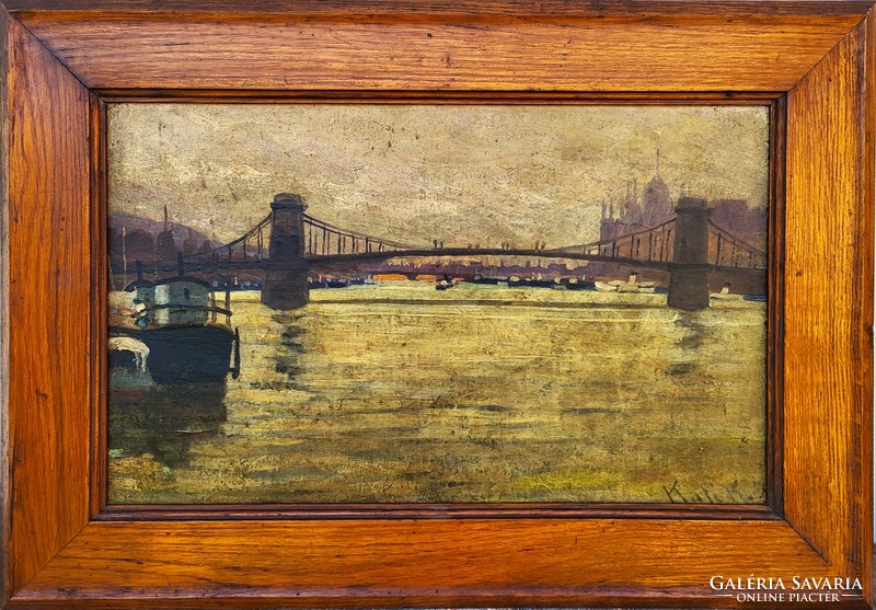 Kató Kálmán (1876 - 1946) Budapest Lánchíd c. festménye Eredeti Garanciával!
