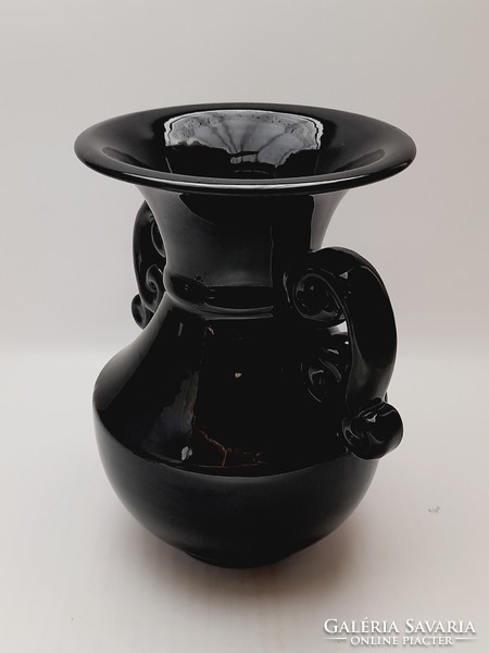 Ifj. Badár Balázs, Mezőtúr, fekete  kerámia váza, 19,5 cm (JH)