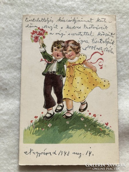Antique, old graphic postcard -7.