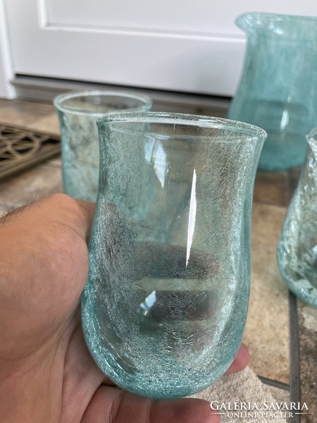 Retro rare blue turquoise jug glass cracked beautiful veil glass veil karcagi berek bath glass
