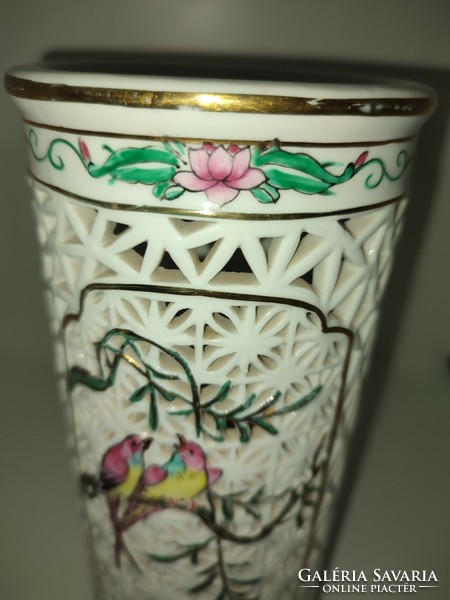 Beautiful openwork porcelain lampshade, candle holder? A vase?