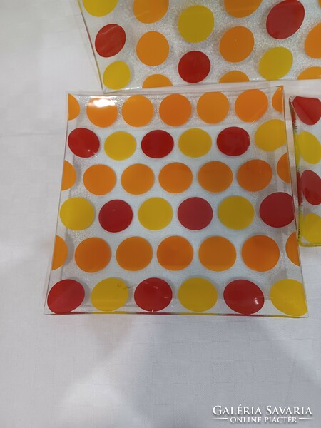 Yellow-red polka dot glass serving set