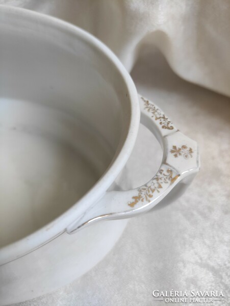 Antique oval crested porcelain soup serving bowl