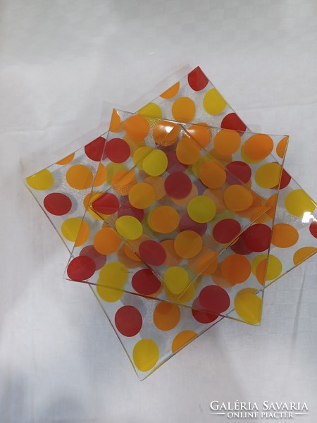 Yellow-red polka dot glass serving set