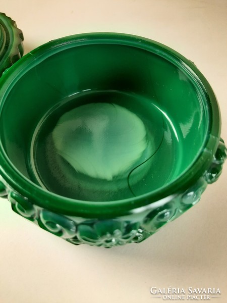 Art deco malachite cast glass bonbonier, curt schlevogt bonbon holder, box