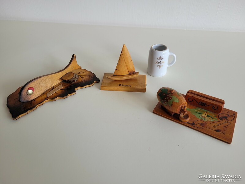 Retro old 4 Balaton souvenirs Siófok Keszthely souvenir wooden sailing ship mid century souvenir