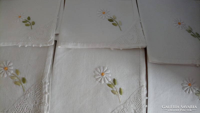 12 Pcs. Table napkins decorated with antique lace and embroidery