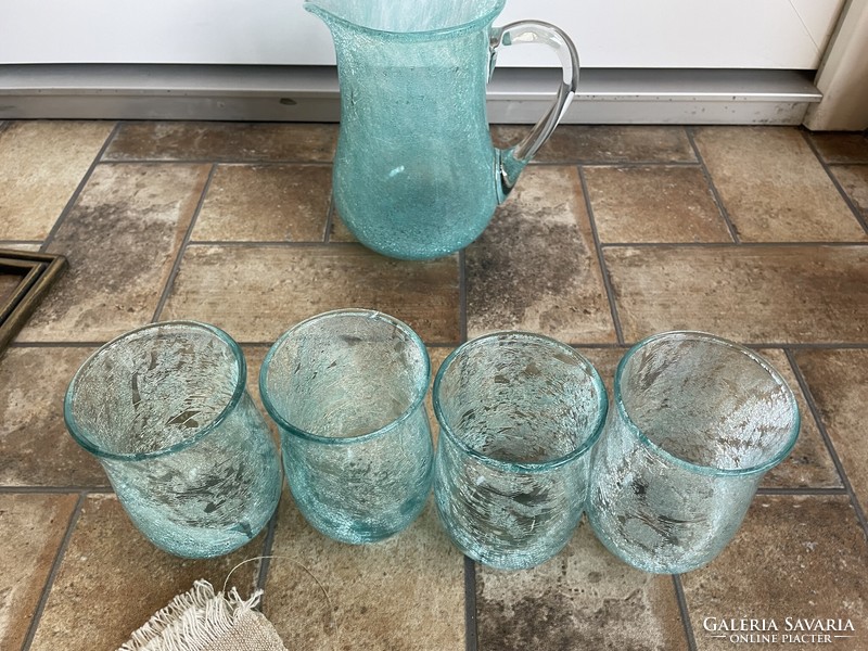 Retro rare blue turquoise jug glass cracked beautiful veil glass veil karcagi berek bath glass