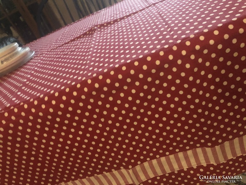Tablecloth red and white polka dot and striped tablecloth