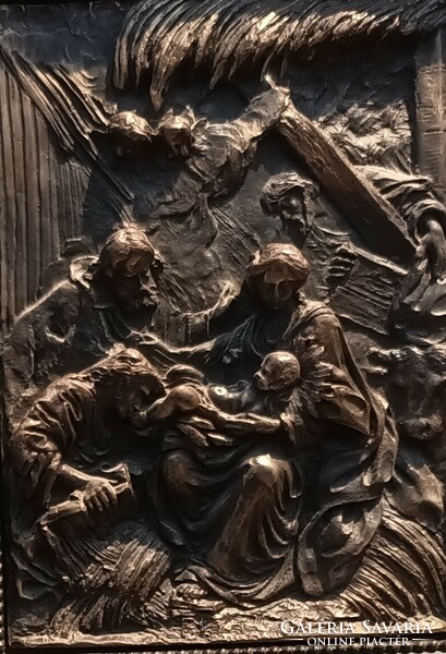 Antik Bronz Relief Bibliai Jelenet 19.Század eleje
