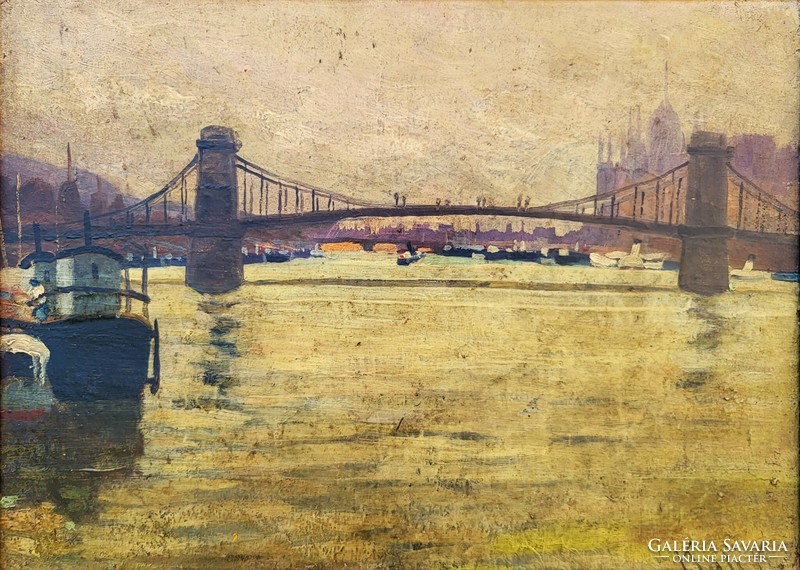 Kálmán Kató (1876 - 1946) Budapest Chain Bridge c. Your painting with an original guarantee!