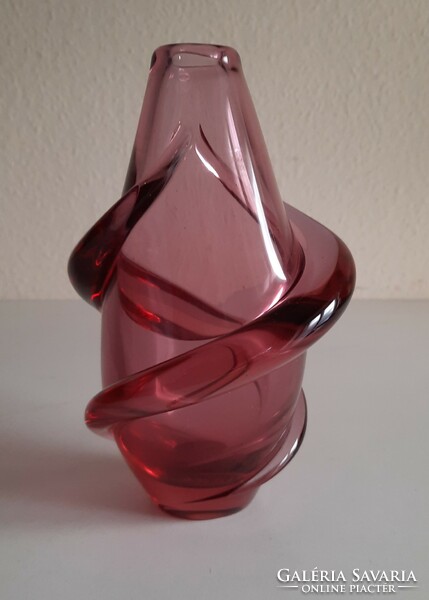 Vintage Czech blown glass vase with fiberglass applique, Frantisek zemek, Zelezny Brod glass factory 1950s