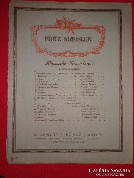 Fritz Kreissler Klassische manuskripten klasszikus kéziratok hegedűre tankönyv UTOLJÁRA HIRDETEM !!