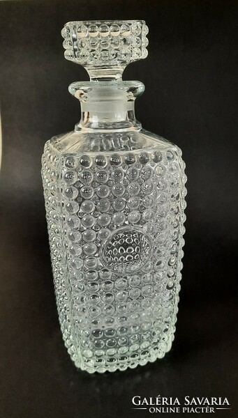 Vintage cseh öntött üveg viszkis palack dugóval, Adolf Matura, Libochovice üveggyár