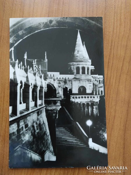 Régi képeslap,Budapest, Halász bástya, éjszakai felvétel, postatiszta