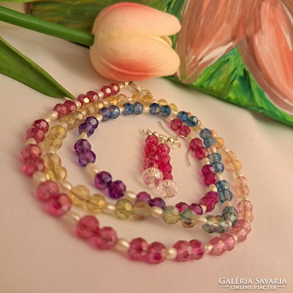 Czech crystal and cultured pearl set, fabulous.