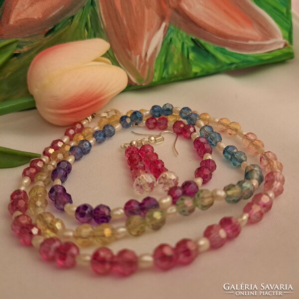 Czech crystal and cultured pearl set, fabulous.