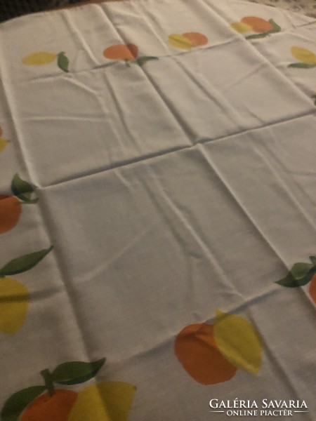 Lemon, orange on the table!. Tablecloth, table centerpiece