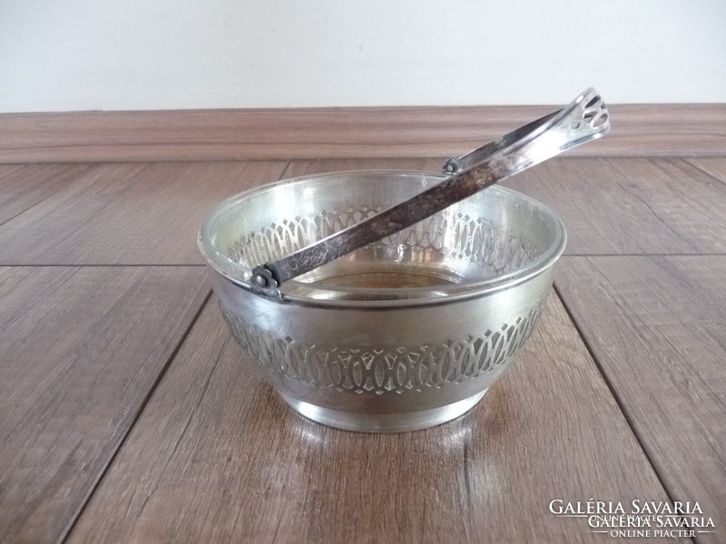 Antique silver offering with glass insert