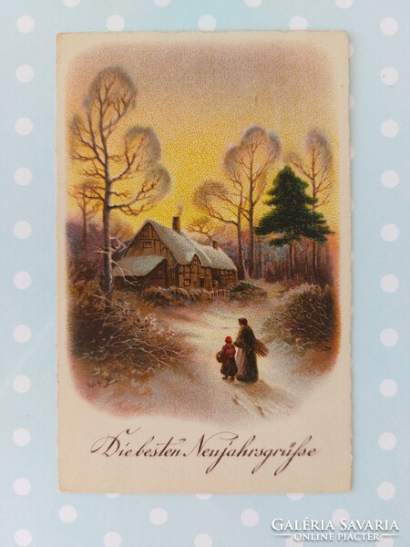 Old postcard winter landscape