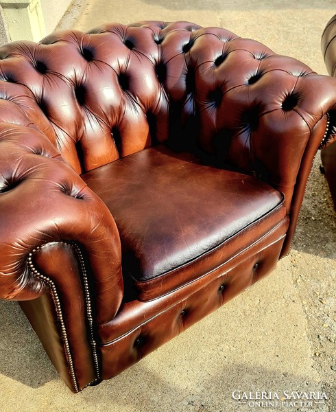 A758 original English chesterfield leather club armchairs