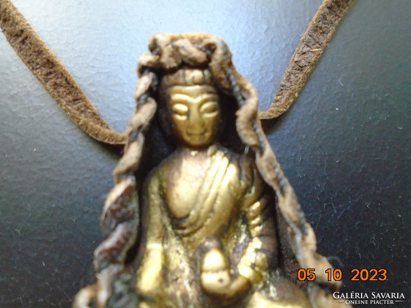 Antique healing ghau bronze buddha talisman in original sheepskin