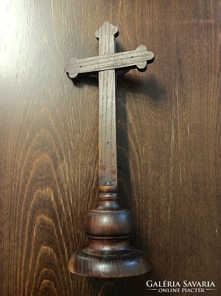 Wooden table cross / crucifix, with metal body.